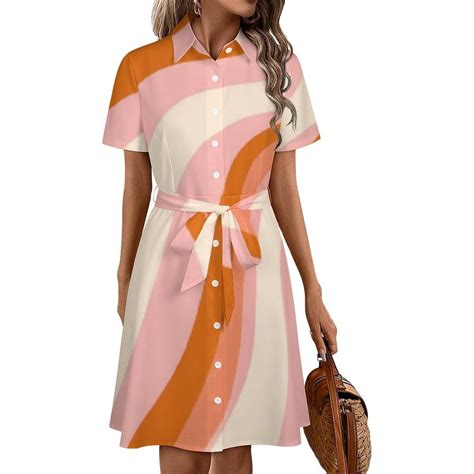 Abstract Wavy Pastel Orange Pink Womens Shirt Dresses Women'S Short ...