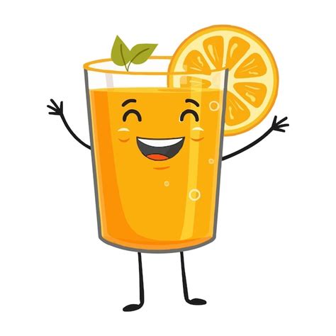 Un personnage de dessin animé avec un verre de jus d'orange et un coin ...