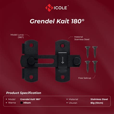Jual Nicole Grendel Kait Pintu Jendela Model Siku 90° Lurus 180° Stainless Black | Shopee Indonesia
