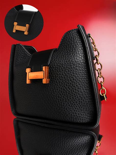 Haute Sauce Leather Structured Handheld Bag With Cut Work
