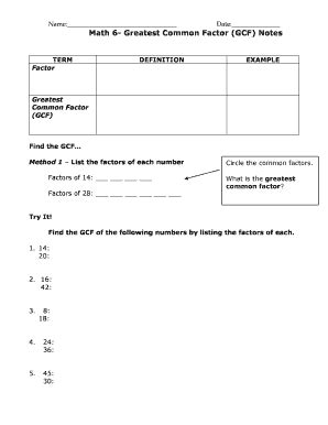 VA LCPS Math 6 - Greatest Common Factor (GCF) Notes - Fill and Sign ...