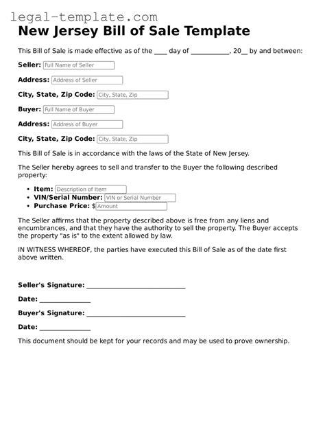 Prepare Your New Jersey Bill of Sale With Our Printable Template