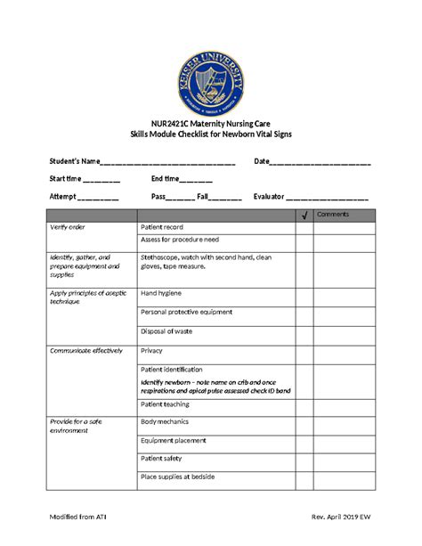 Newborn Vital Signs - Tagged - NUR2421C Maternity Nursing Care Skills Module Checklist for ...