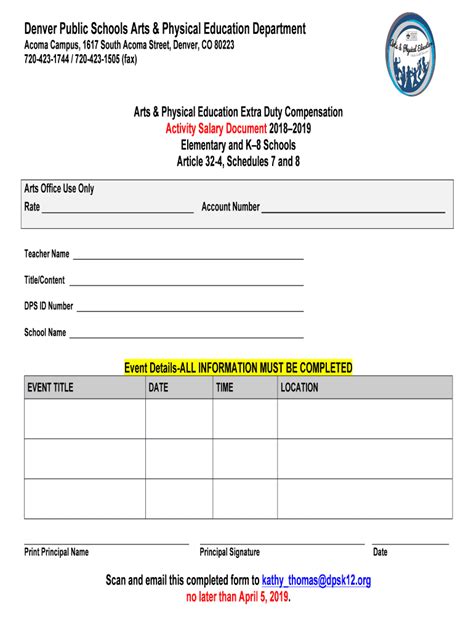 Arts & Physical Education Extra Duty Compensation Form - Blank Fillable ...