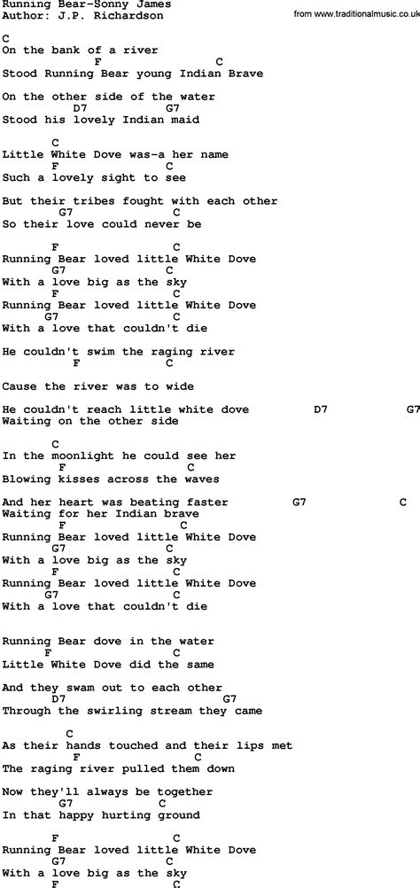 Country Music:Running Bear-Sonny James Lyrics and Chords