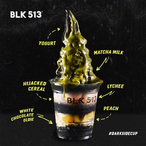 BLK 513 menu 2024 (Activated charcoal-infused frozen yogurt)