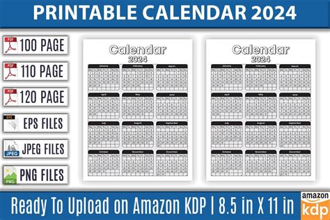 Printable Calendar 2024 Template | Amazo Graphic by KDP Pro · Creative ...