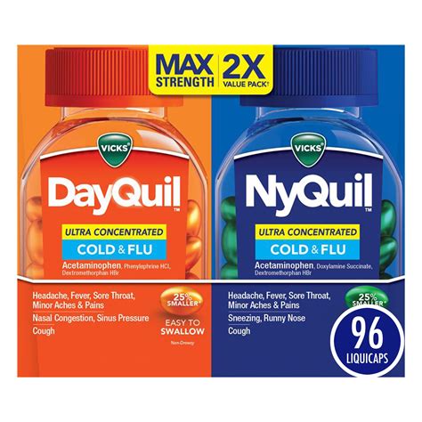 Vicks DayQuil and NyQuil Cold and Flu Ultra Concentrated Liquicaps ...