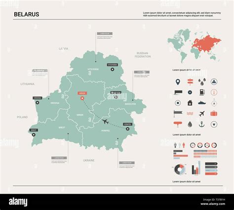 Vector map of Belarus . High detailed country map with division, cities and capital Minsk ...