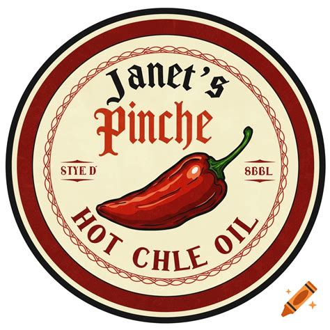 Janet's Pinche Hot Chile Oil round label with chile de arbol and ...
