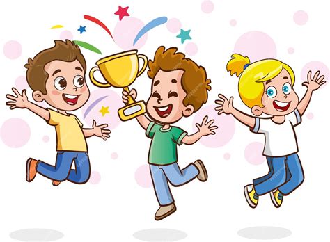 Premium Vector | Happy cute kid boy win game gold trophy