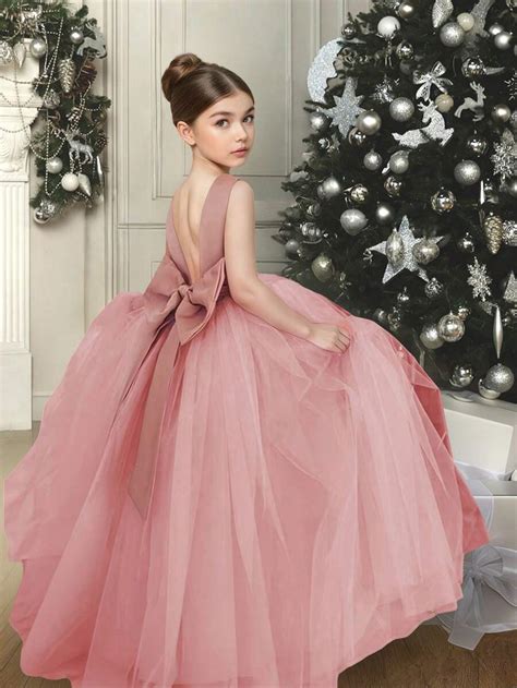 Elegante vestido de niña de las flores con lazo de perlas, vestido de ...