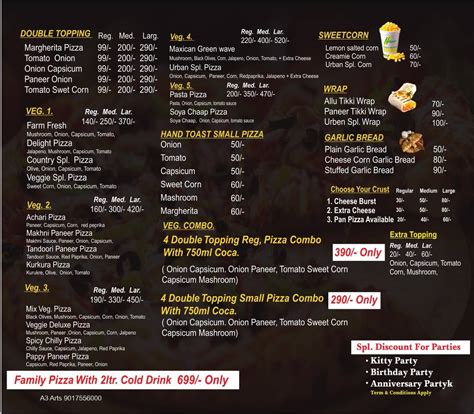 Menu at Urban Pizzeria, Pehowa