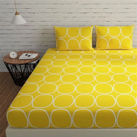 Huesland Geometric King Size Bedsheet Cotton with 2 Pillow Covers ...