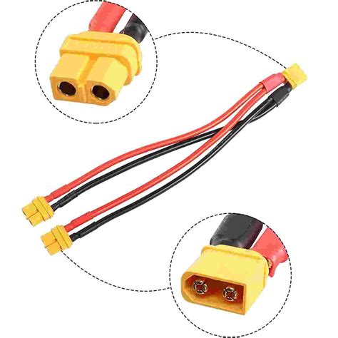 XT60 10cm 16 AWG Dual Extension y Splitter 2 Male 1 Female Pack 5