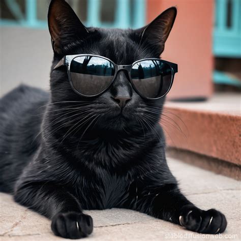 Black Cat in Sunglasses Image | Stable Diffusion Online