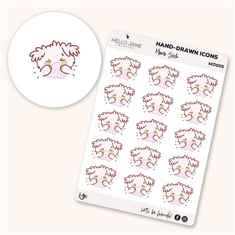 MOMO Character Sick Kawaii Puppy Icon Planner Stickers Functional Hand ...
