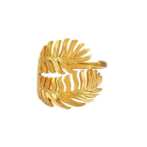 Buy AESTHETE Latest Gold Plated Leaf Design Ring For Women & Girls ...