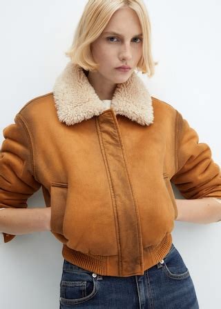 Worn-effect shearling jacket - Women | MANGO OUTLET USA