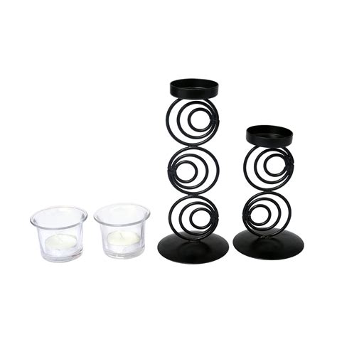 Hosley Black Powdercoated Metal Candle Holders with Clear Glass - Set ...