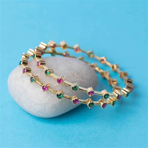 Gold Plated Ruby Emerald Silver Bangles – Angaja Silver