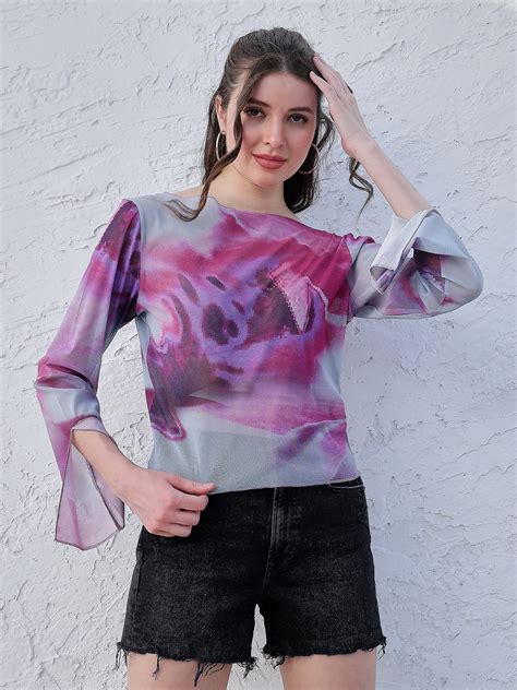 Athena Tie and Dye Boat Neck Bell Sleeve Semi Sheer Top – Athena Lifestyle