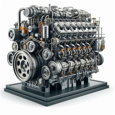 Cross section of an powerful modern diesel engine with shiny metallic ...