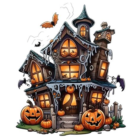Illustration Of Cute Cartoon Halloween Gingerbread House, Haunted House ...