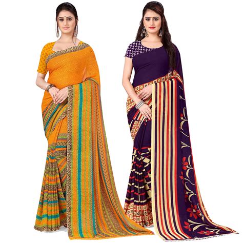 Buy Anand Women's Combo of Georgette Sarees with Blouse Piece(Pack/Set ...