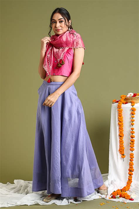 Shop Coord Set: Pink Halter Neck Top, Lavender Flared Skirt & Pink Gold ...