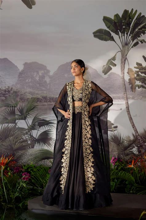 Mrunalini Rao - Kamala Black Cape Lehenga Set - Elahe