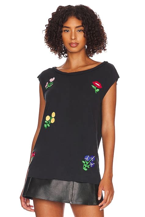 Lauren Moshi Jaslene Happy Floral Embroidery Tank in Black in Onyx ...