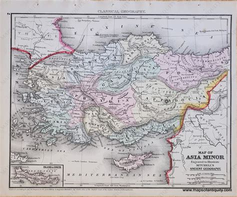 1871 Genuine Antique Map Map of Asia Minor, Engraved to Illustrate Mitchell's Ancient Geography ... - map of asia in 1800
