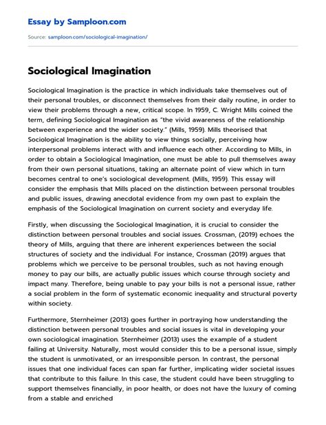 Sociological Imagination Personal Essay on Samploon.com