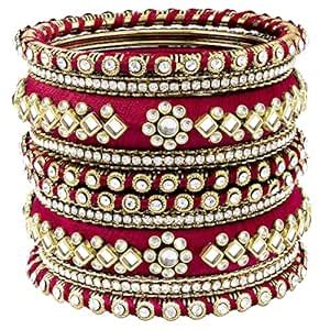 Buy Peora Velvet Matching Fancy Silk Thread Red White Chuda/Chura ...
