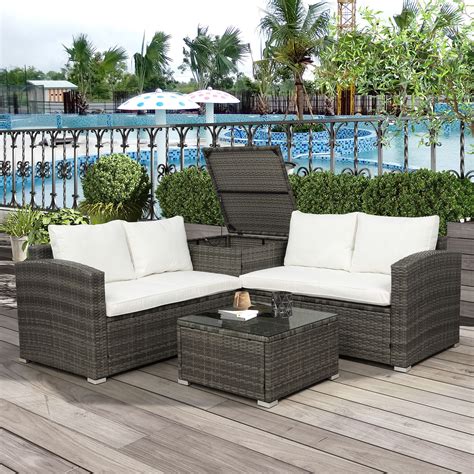 Merax 4-Piece Outdoor Rattan Patio Rattan Wicker Sectional Set With ...