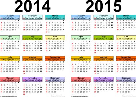 2014-2015 Calendar - free printable two-year Excel calendars