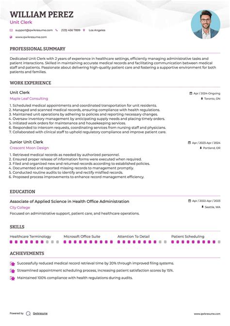 10+ Unit Clerk Resume Samples & Templates for 2025