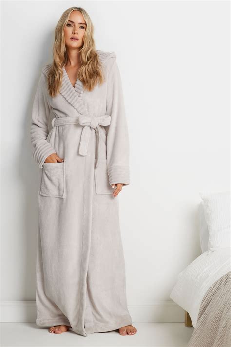 LTS Tall Stone Brown Ribbed Trim Maxi Dressing Gown | Long Tall Sally