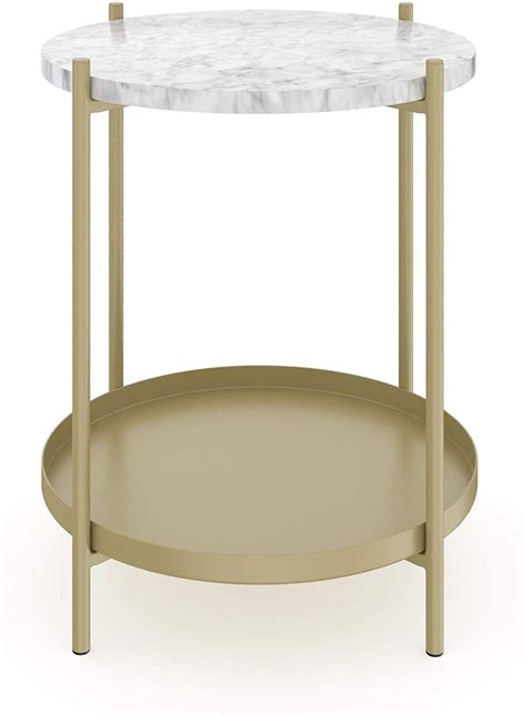 Nathan James Alexis Faux Marble Round End Side Table with Brass Metal ...