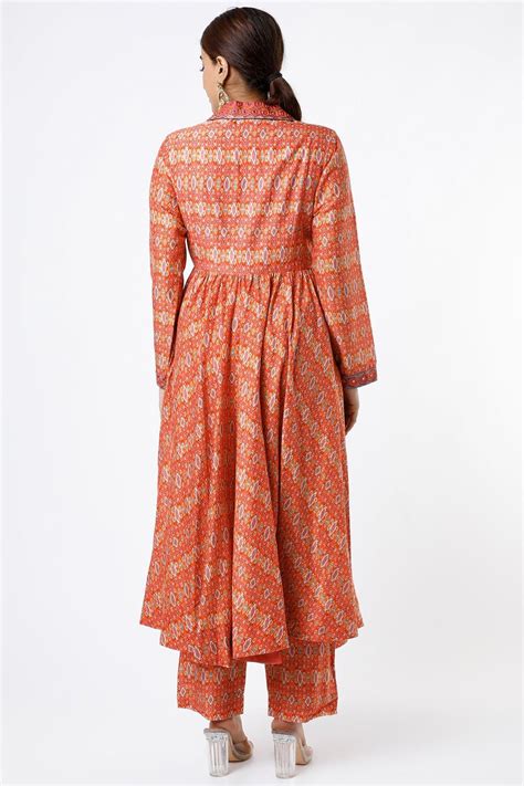 Orange Mirror Embroidered Angrakha Kurta Set – Petticoat