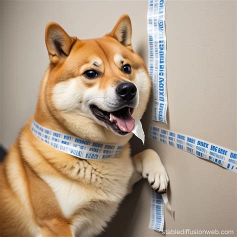 doge dog taped on a wall with a piece of tape meme Prompts | Stable ...