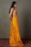 Buy Yellow Viscose Beads, Sequins Pre-draped Ruffle Saree With ...