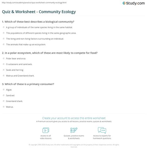 Quiz & Worksheet - Community Ecology | Study.com
