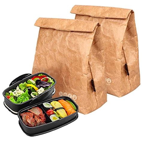 Hangnuo 2 Pack Insulated Brown Paper Lunch Bags Reusable, Retro Lunch ...