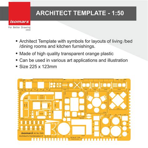 Isomars Metric 1:50 Scale Architectural Drawing Template Stencil - Fur