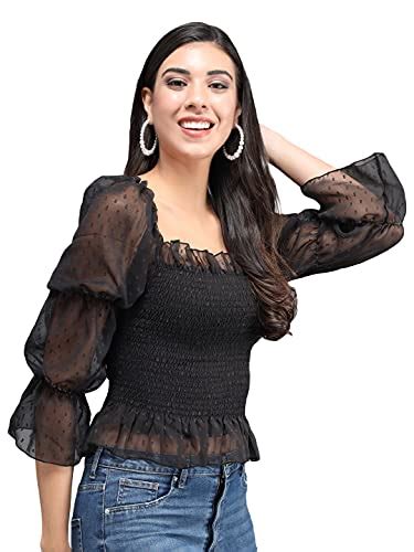 Buy FUNDAY FASHION Women's Regular fit Top (Small, Black) at Amazon.in