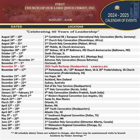 F.C. Calendar Of Events – Truth Of God