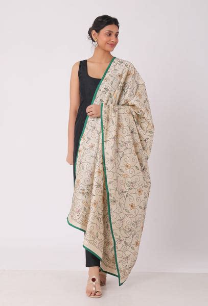 Urmi hand embriodered kantha silk dupatta – TJORI