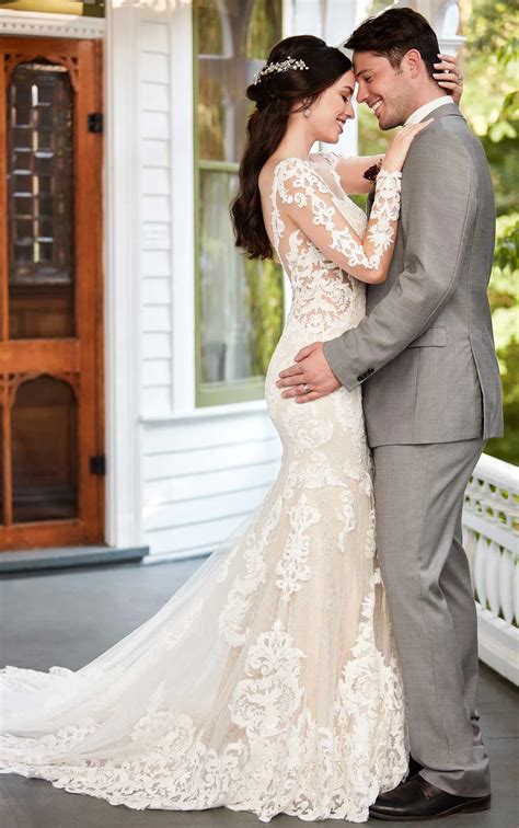 Long-Sleeved Floral Patterned Wedding Gown - Martina Liana Wedding Dresses